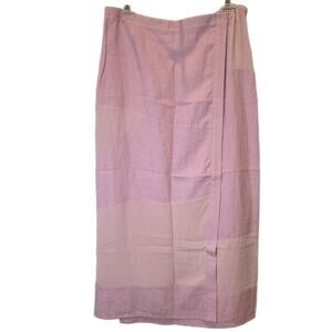 J. JILL VTG 90s Linen Midi Skirt Wrap Pencil Womens Size 12 Patchwork Rose Pink